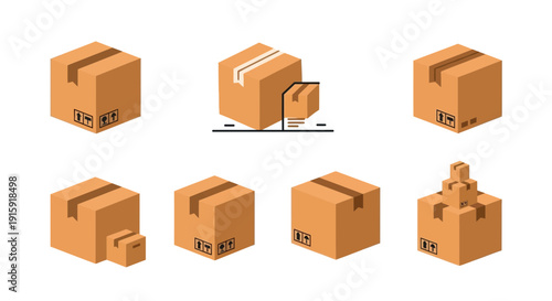 Cardboard Box Icons - Shipping and Delivery Vector Illustrations