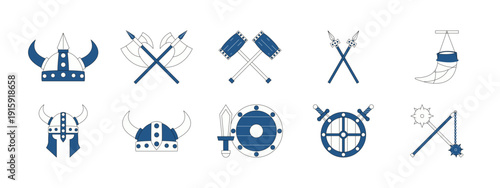 Set of 10 viking illustrations packs. Flat vector concepts.