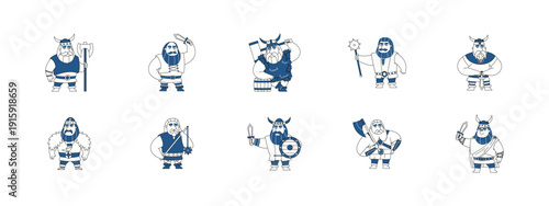 Set of 10 viking illustrations packs. Flat vector concepts.