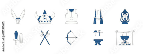 Set of 10 viking illustrations packs. Flat vector concepts.