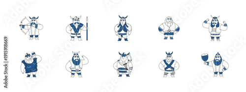 Set of 10 viking illustrations packs. Flat vector concepts.