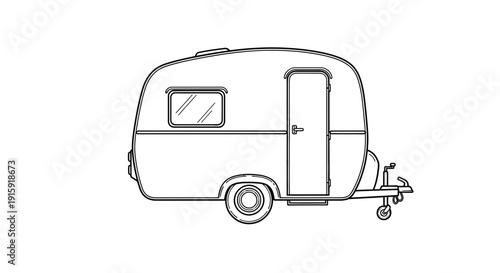 Vintage Camper Van Outline Drawing - Retro Travel Trailer Icon
