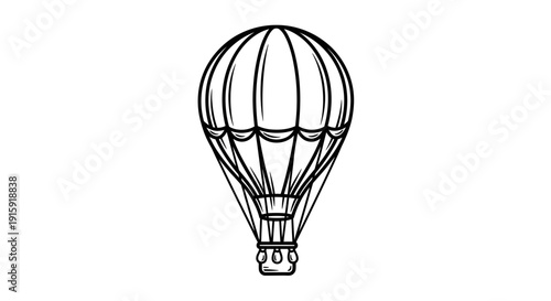 Vintage Hot Air Balloon Illustration - Black and White Sketch