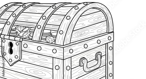 Treasure Chest Filled with Gold Coins and Jewels, Pirate Loot, Vintage Wooden Chest