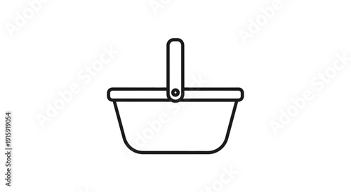 Simple Line Art Icon of a Wicker Picnic Basket with Handle