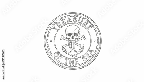 Treasure of the Sea Emblem: Skull, Crossbones, and Anchor Symbol
