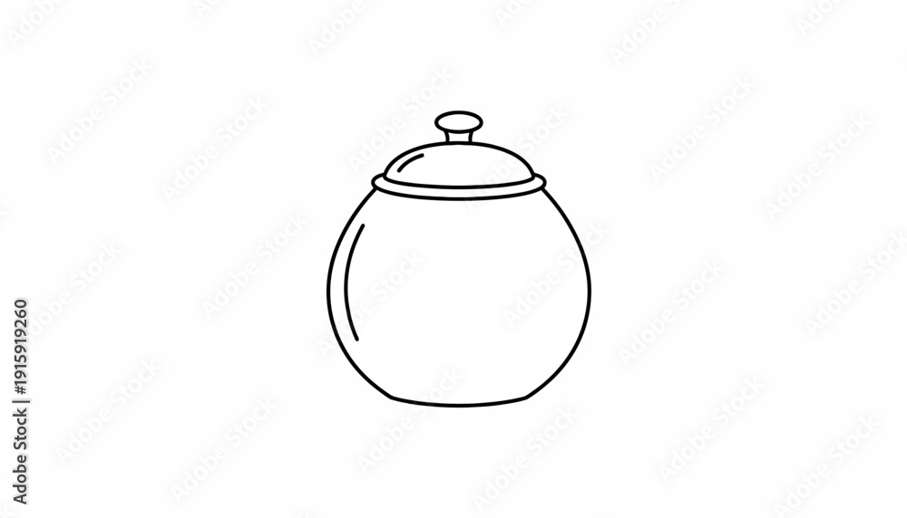 Fototapeta premium Simple Outline Drawing of a Round Sugar Bowl with Lid