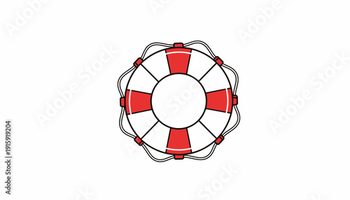 Red and White Lifebuoy Ring with Rope, Safety Equipment for Swimming and Boating