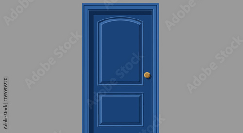 Classic Blue Door with Arched Top and Golden Knob - Interior or Exterior