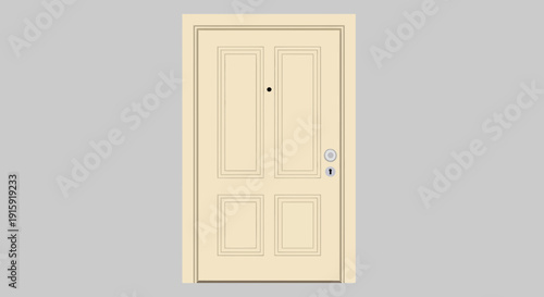 Classic Cream Door with Peephole and Lock, Interior Entrance