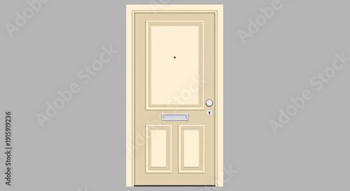 Classic Cream Front Door With Letterbox and Peephole - Isolated