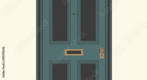 Classic Teal Front Door with Brass Mail Slot and Knocker
