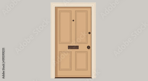 Classic Front Door with Mail Slot and Peephole, Beige Exterior Entrance