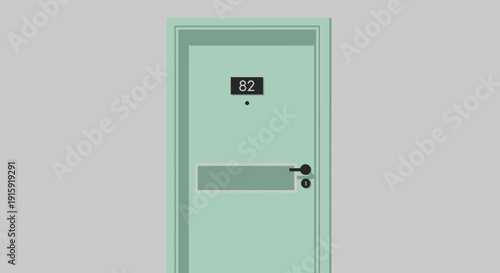 Closed Mint Green Door with Number 82 and Mail Slot - Minimalist Design