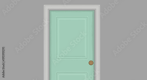 Closed Mint Green Interior Door with Brass Knob, Simple Design