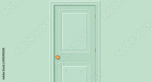 Closed Pastel Green Interior Door with Golden Knob and Soft Wall Background
