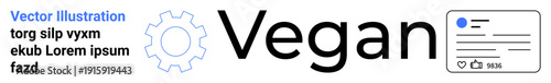 Veganism, eco-friendly lifestyle, plant-based diet, ethical choices, health movement, sustainable living. Gear icon and vegan information card. Veganism and eco-friendly lifestyle visual concept