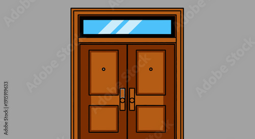 Front Door with Transom Window, Double Entryway Entrance, Wood Texture, Architectural Detail