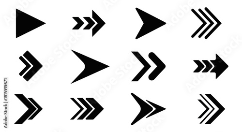 Collection of Black Arrows on White Background, Directional Symbols