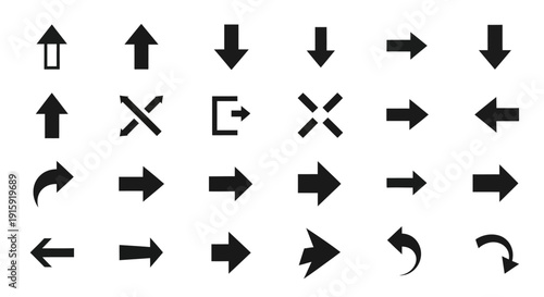 Collection of Diverse Arrow Icons: Navigation, Direction, and Action Symbols