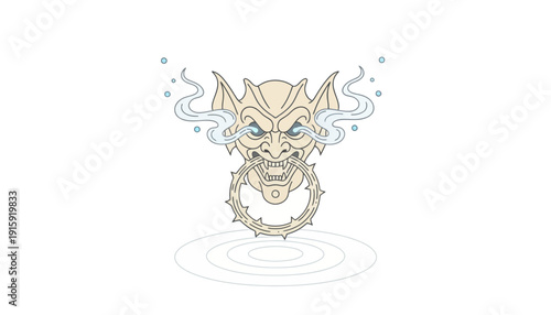 Scary Demon Face Door Knocker with Ripples and Smoke
