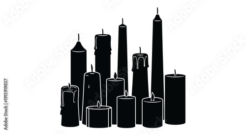 Silhouette of various candles burning, creating a warm and inviting atmosphere.