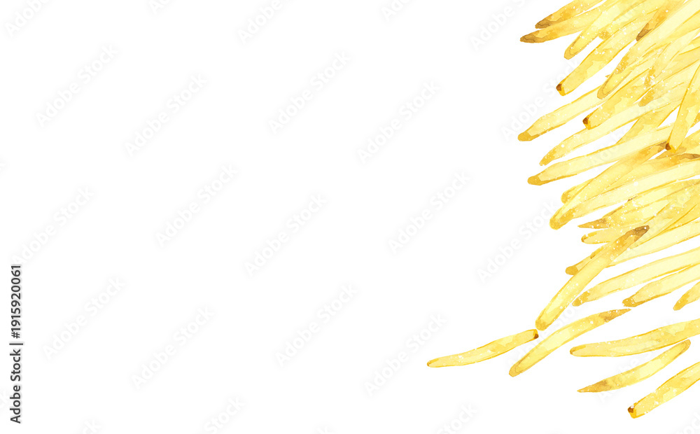 Fototapeta premium フライドポテトの背景 料理・食べ物の手描き水彩イラスト素材