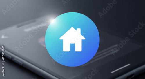 Modern Home Icon on Smartphone Screen - Digital Technology and Real Estate Concept