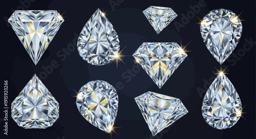 Collection of Brilliant Cut Diamonds in Various Shapes: Round, Pear, Marquise