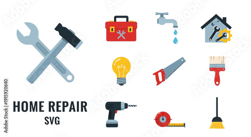 Wallpaper Mural Home Repair Icons Set: Tools, DIY, Renovation, Maintenance, Construction Torontodigital.ca