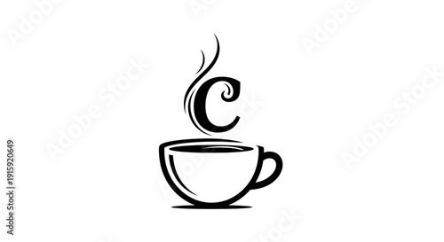Hot Coffee Cup with Steam and Letter C Logo