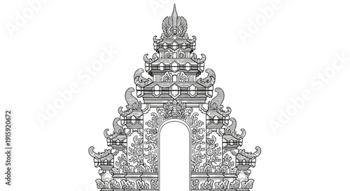 Intricate Balinese Temple Gate, Traditional Architecture, Ornate Archway, Cultural Landmark