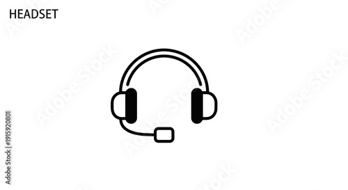 Minimalist headset icon with microphone on white background