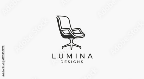 Modern armchair logo design with Lumina Designs text on white background