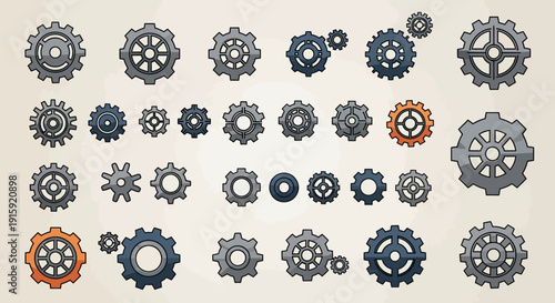 Collection of Various Gears and Cogs, Mechanical Elements, Industrial Design