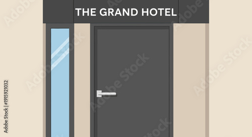 Modern Hotel Entrance Door with Signage - The Grand Hotel