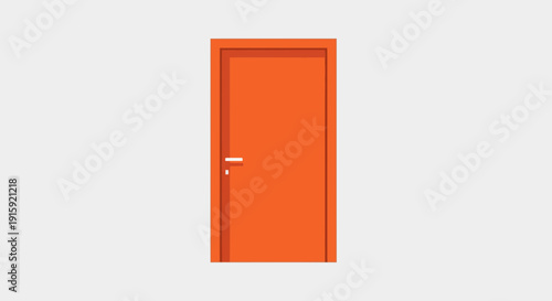 Orange Door Icon with Handle on Gray Background - Opportunity, Choice, Entrance