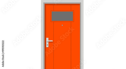 Orange Front Door with Window, Modern Entrance, Home Exterior Symbol