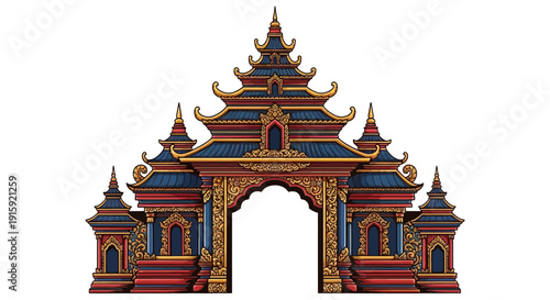Ornate Asian Temple Gateway Arch, Traditional Architecture, Exotic Entrance
