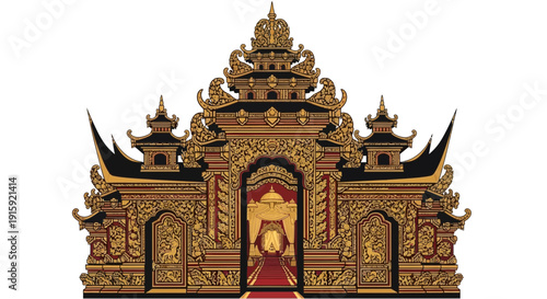 Ornate Balinese Temple Gate with Red Carpet Entrance