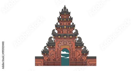Ornate Balinese Temple Gate, Traditional Architecture, Cultural Landmark, White Background