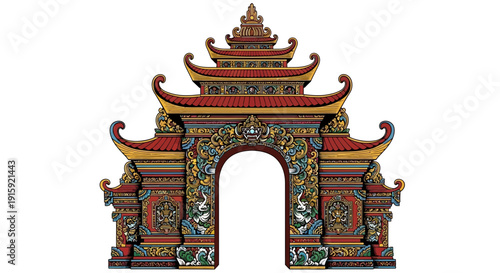 Ornate Balinese Temple Gate, Traditional Architecture, Asian Landmark, Cultural Entrance