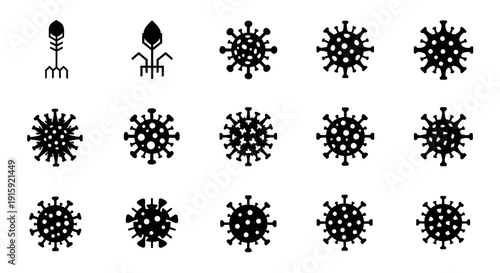 Bacteriophage and Coronavirus Icons: Scientific Illustration of Viruses