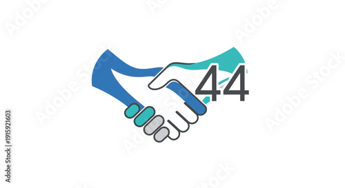 Partnership handshake with number 44, business agreement, cooperation, trust
