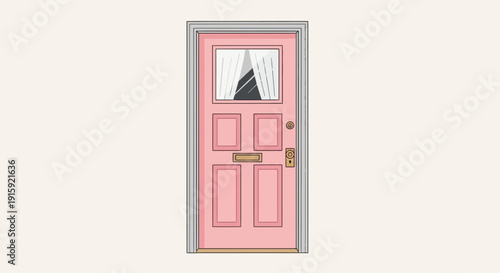 Pink Front Door with Window and Mail Slot - Exterior Home Entrance