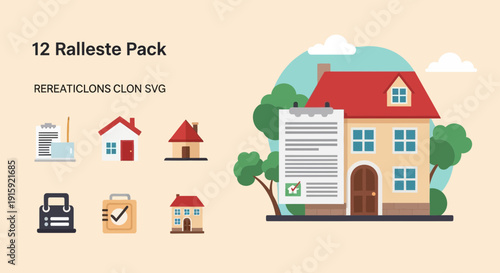 Real Estate Icons: House, Contract, Checklist, Building, Property Icons