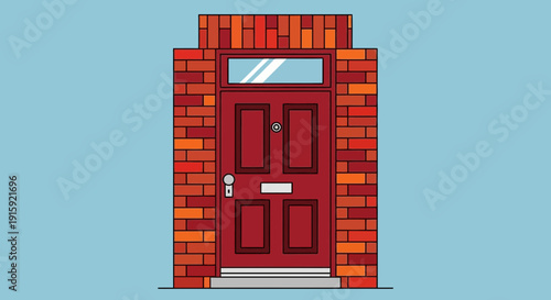 Red Front Door with Brick Frame - Entrance Concept