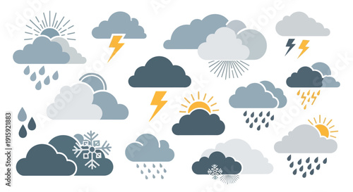 Weather Icons Collection: Sun, Rain, Snow, Thunderstorm, Clouds - Forecast Symbols
