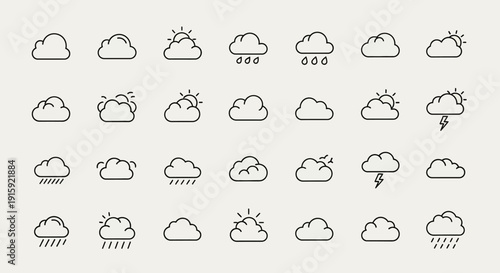 Cloud Icons Set: Weather Forecast Symbols Collection