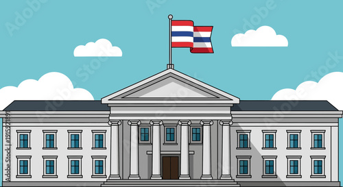 Thai Government Building with National Flag Flying High